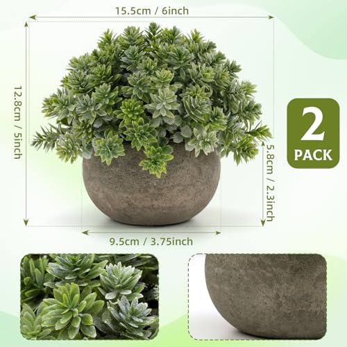 Gresorth 2 PCS Small Artificial Potted Plant Decoration in Pulp Pots Fake Topiary Plants Ornament Lifelike Faux Green Landscape Model for Party Bedroom Windowsill - color: B - 2 Pcs