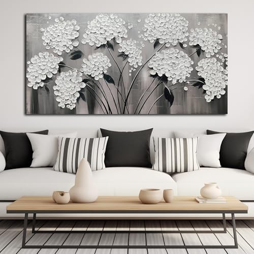 TYTAUPT Black and White Wall Art for Bedroom Large Flower Painting Wall Decor for Living Room Huge Canvas Artwork 36 x 71 Inches - color: White, size: 71"L x 36"W