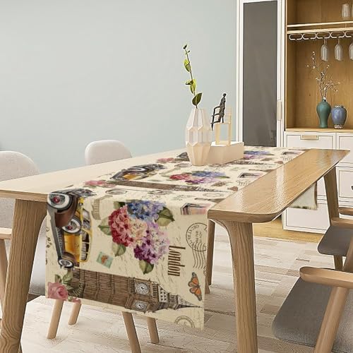 British Table Runner, Seasonal Vintage Floral England London Culture Element Coffee Table Center Decor for Home Kitchen Dining Patio Holiday Party Table Decorations 13x36 inches - color: Tr-england01, size: 13x36" Table Runner
