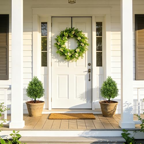 Bdor 22" Artificial Boxwood Topiary Bushes Ball Trees, Outdoor Artificial Plant Set of 2 with Ground Stakes, UV Resistant Simulated Evergreen Fake Boxwood Shrub for Indoor/Outdoor Lawns, Garden Decor - style: Boxwood