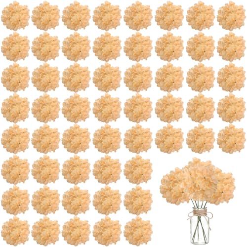 WEISPARK 100PCS Artificial Hydrangea Flowers, Fake Flowers Silk Hydrangea Full Flowers Heads with Stems for Wedding Home Party Shop Baby Shower Decor (Champagne) - color: Champagne