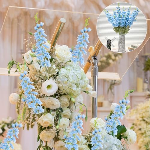 10 Pcs Delphinium Artificial Flowers for Decoration, 33.86 Inch Long Stem Larkspur Fake Flowers Light Blue Faux Silk Bouquets for Tall Vase Wedding Home Decor Floral Arrangements(Light blue) - color: Light Blue, size: 33.86 inch