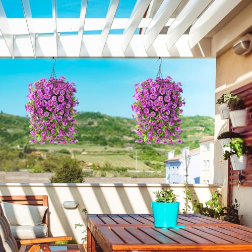 Homsunny Artificial Faux Hanging Flowers Plants Baskets for Outdoor Spring Summer Decorations,Resistant Fake Morning Glory Silk Plants for Outside UV Resistant Patio Yard Home Porch Decor(Gradient) - color: Gradient