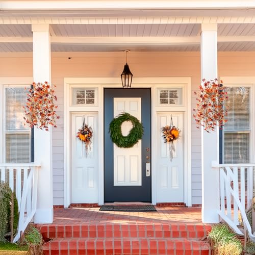 Artificial Faux Mums Fall Flowers for Outdoor Autumn Decoration,2 PCS Fake Silk Daisy Flowers Plant Eucalyptus Leaves Realistic UV Resistant for Front Porch Patio Balcony Yard Home Decor(Orange Brown) - color: D Orange Brown