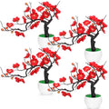 Suncalla 4 Pack Artificial Red Plum Blossom Fake Bonsai, Silk Flower Arrangement with Flower Pot, Cherry Blossoms Decor for Hibachi Party Chinese Japanese Asian Theme Party Supplies (Lateral) - style: Lateral