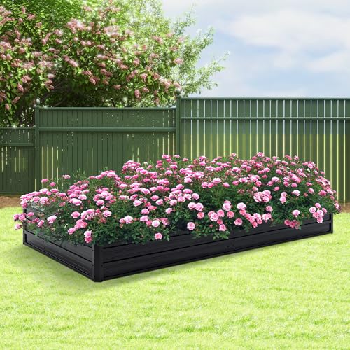 Thanaddo Galvanized Raised Garden Bed 8x4x1ft Outdoor Planter Box Galvanized Steel Garden Bed Kit for Vegetables, Flowers, Herbs and Succulents Black - size: 8x4x1 ft