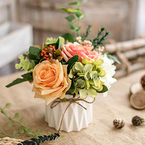 TKAS Artificial Flowers Fake Flowers Silk Rose Bouquets Decoration with Ceramics Vase for Table Home Office Wedding (Mix Color-4) - color: Mix Color-4