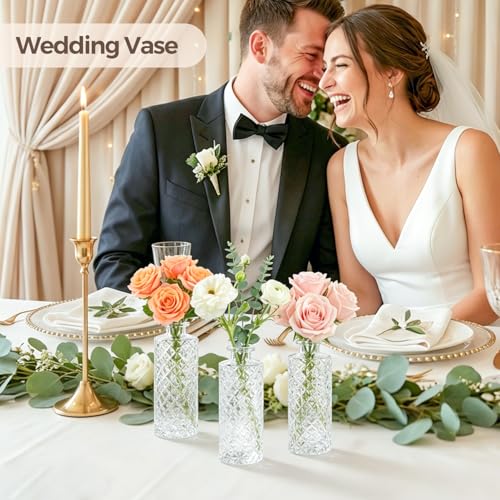 ComSaf Glass Bud Vases Set of 12, Small Diamond Bud Vases in Bulk, Mini Flowers Vases for Centerpieces, Vintage Bottle for Table Decorations, Wedding Decor, Recepetion, Home, (Clear) - color: Clear, size: 12 Pcs