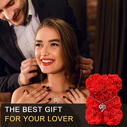 Gifts for Mom from Daughter and Son, Preserved Roses Flowers with I Love You Mom Grandmother Necklace - color: Red Mom