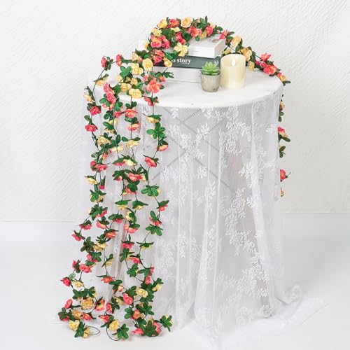 KHOYIME 9 Pack 72 FT Artificial Flower Garland, Fake Champagne Roses Vines Silk Flowers Faux Outdoor Hanging Floral Ivy Garland Decoration for Wedding Arch Bedroom Home Wall Backdrop Room Decor - color: Champagne, size: 9pcs