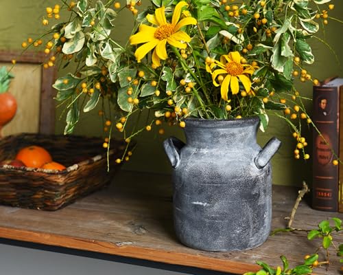 Quoowiit Ceramic Rustic Farmhouse Vase, Distressed Decorative Flower Vases for Home Decor, Ideal Shelf Decor, Grey Boho Vase for Living Room Bedroom Kitchen Office Centerpiece Table Decorations - color: 8 Inch-grey