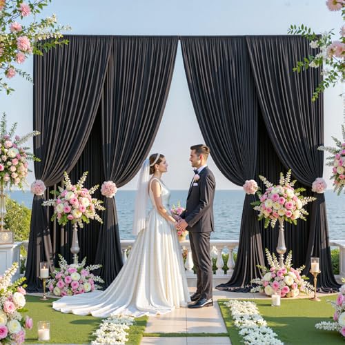 20ftx12ft Black Backdrop Curtain for Parties, Wrinkle Free 4 Panels 12 ft Long Silky Polyester Photo Backdrop Drapes Back Drop Cloth Drapery for Wedding Birthday Graduation Photography Background - color: Black, size: 5ft(W)x12ft(H)_4 Panels
