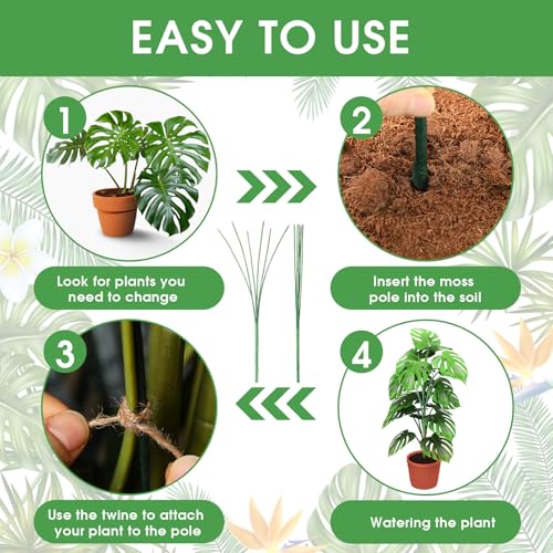 6 Pack 17'' Climbing Plant Support Stakes Moss Pole Monstera Plant Climbers Trellis Plants Stem Supports for Indoor Outdoor Climbing Potted Plants Flower Grow Upwards Green