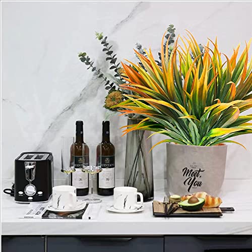 16 Pcs Outdoor Fake Plants UV Resistant Artificial Tall Grass Plants Faux Tropical Flowers Bushes Fall Winter Summer Planters Yard Patio Front Porch Décor Plastic Greenery Shrubs Decoration - color: Yellow Grass Plant, size: 16 Pcs