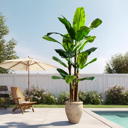 Artificial Banana Tree 9ft, Faux Tropical Palm Tree Plant with Realistic Leaves, Low Maintenance Indoor Outdoor Decor for Home Office Porch, in Nursery Pot - size: 9ft