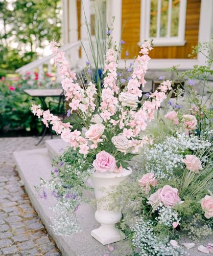 6Pcs Pink Delphinium Artificial Flowers 37.4’’ Faux Silk Larkspur Flowers Long Stem Flowers for Floor Vase Table Centerpiece Home Wedding Party Garden Decoration(Pink) - color: Pink