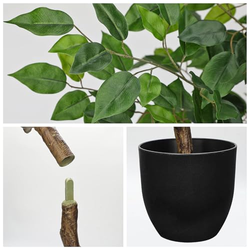 4Ft Ficus Tree Artificial Plants Indoor with Realistic Trunk, Tall Fake Potted Tree Faux Floor Plant, Artificial Tree in Pot for Home Living Room Office Bedroom Corner Decor(Green) - color: Green, size: 4Ft