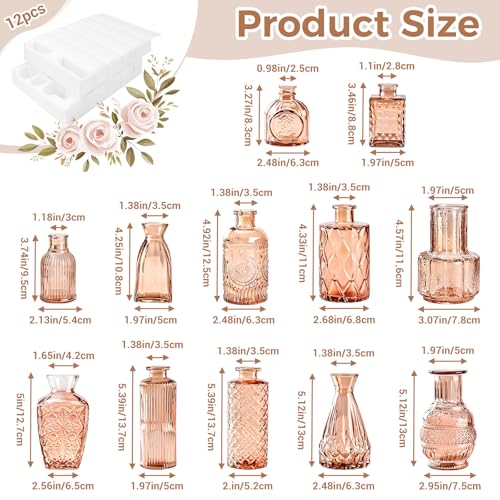 Babenest 12pcs Amber Small Bud Vase Set, Mini Gradient Glass Flower Vases in Bulk, Decorations Vintage Little Vase for Rustic Wedding Party Home Office Recepetion Centerpieces Table Decor - color: Amber, size: 12pcs
