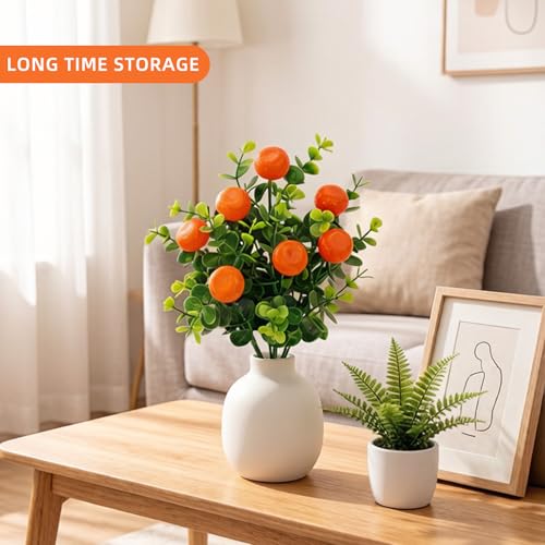 6 Pcs Artificial Orange Branches, 12.6 Inch Faux Fruit Stems with Fake Tangerines and Green Leaves, Lifelike Floral Picks for Home Kitchen Decor, Summer Vase Fillers Seasonal Centerpiece - color: Orange 1