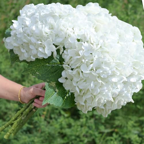 White Hydrangea Artificial Flowers - High-End 22.5cm Oversized Heads (4pcs) | Real-Touch Design | Perfect for Christmas, Weddings, Home Decor, Parties & Outdoor Use（White） - color: White