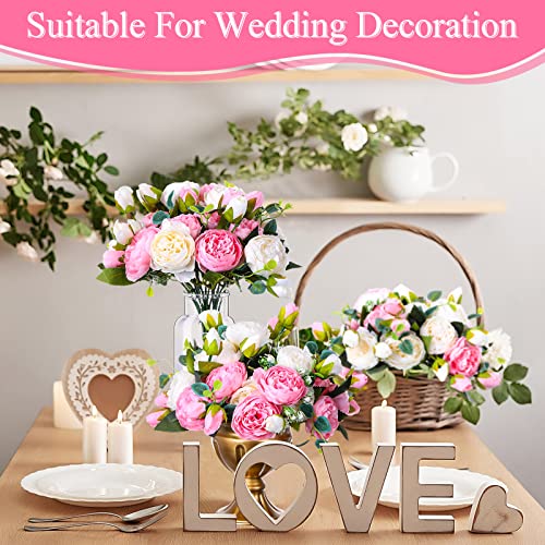 Hoteam 24 Bundles Artificial Peonies Flowers Wedding Faux Flowers Silk Peony Bouquet Bulk Bride Fake Florals Arrangements for Table Centerpieces Wedding Party Vase Decor (Light Pink, White) - color: Light Pink, White