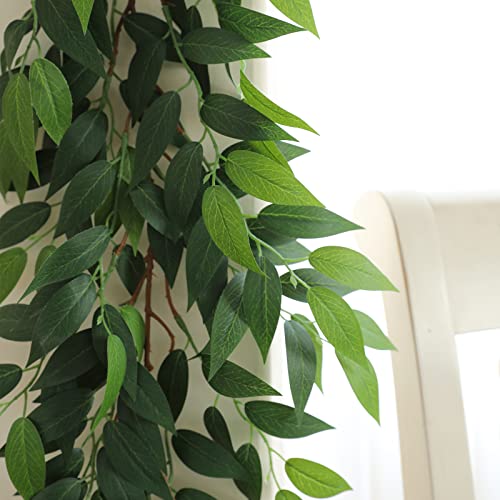Dallisten 3 Strands Italian Ruscus Artificial Vines, 73" Silk Vine Garland with Green Leaves, Fake Hanging Plants Greenery Decor for Home, Bedroom, Wall, Party, Wedding Decoration - color: Italian Ruscus Vine
