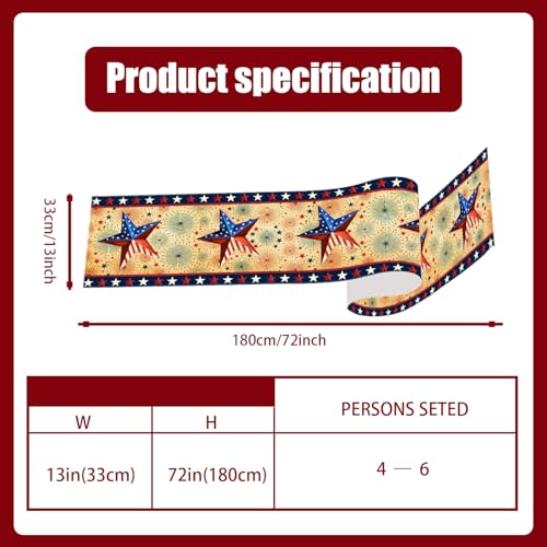 Stars Stripes Patriotic Table Runner 72 Inches 4th of July Memorial Day Decorations and Supplies for Home Kitchen Dining Table Decor - size: Table Runner,13" x 72"