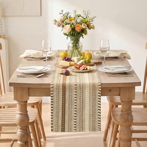 Artoid Mode Light Coffee Farmhouse Woven Table Runner, Seasonal Holiday Rustic Kitchen Dining Table Decoration for Home Party Decor 12x72 Inch - color: Light Coffee, size: 12" x 72", Table Runner