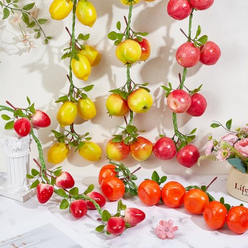 PH PandaHall 5 Styles Fruits Artificial Fake Hanging Banner Lemon Pomegranate Apple Orange Strawberry Garland Plant Decor for Wedding Backdrop Thanksgiving Day Christmas Party Sukkot Decoration