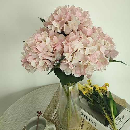 Pink Hydrangea Artificial Flowers,6 Pcs Faux Pink Hydrangea Flowers, Artificial Hydrangeas Flowers with Stems,Fake Hydrangea Flowers, Hydrangea Silk Flowers (6, Pink) - color: Pink