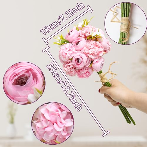 Zerzsy Artificial Peonies Bouquets, Mixed Pink, 10 Branch | Fake Flower, Bride Holding Flowers, For Home Wedding Spring Decor - color: Pink-10, size: 1 Bouquet