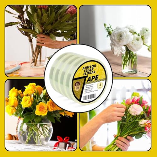 4Packs Clear Floral Tape - 1/2" Wide Floral Vase Tape, Clear Waterproof Floral Tape for Fresh Flower Bouquets and Flower Arrangements Crafts (0.5inch*4Packs) - size: 1/2 inch