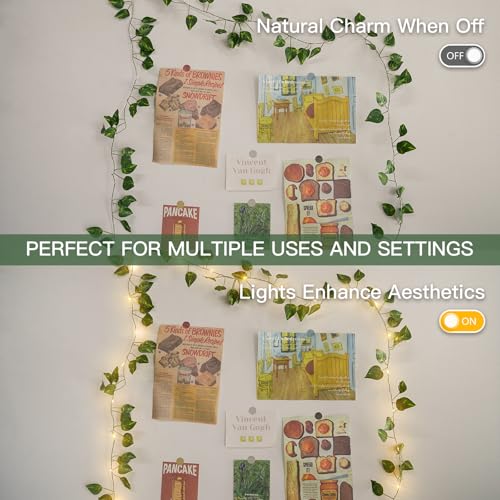 suddus Fake Vines with Lights Battery Operated, 20 LED 6.56FT Pothos Garland Fairy Lights with Timer, Leaf String Lights for Bedroom,Room,Window,Wall,Party,Garden,Wedding Indoor Decor (Warm White) - color: Pothos, size: 20 LED-Copper Wire Battery-Powered