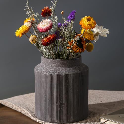 Farmhouse Vase for Home Decor, Vintage Rustic Terracotta Flower Vase Suitable for Home Decor, Living Room, Shelf, Dining Table. 7IN. - color: Brown and Black, size: 6.1 x 7 inches