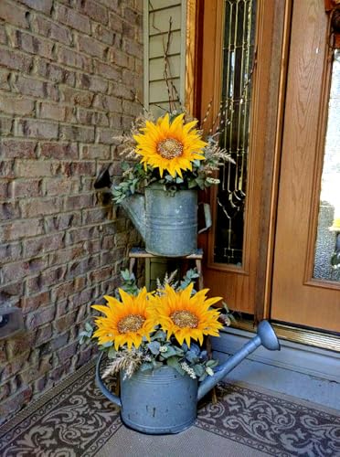 DILATATA 3 Pack Artificial Sunflower Stems with Luxury Beaded Center, 26” Large Fake Sunflowers with Real Touch Leaves, Silk Sunflower Flowers for Vase, Fall Farmhouse Home Table Wedding Decoration - color: 8" Beaded