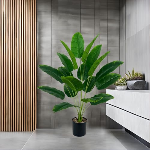 Artificial Bird of Paradise Plant 28“, 18 Trunks, Faux Palm Tree in Pot for Indoor/Outdoor Décor - color: Green