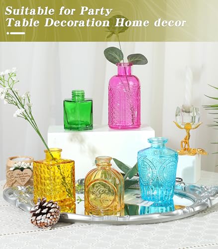 Set of 30 Colorful Glass Bud Vases - Small Textured Flower Vases for Centerpieces, Wedding Table Decor, Retro Home Decor Bulk Vase Set for DIY, Events & Gifts - color: Colorful