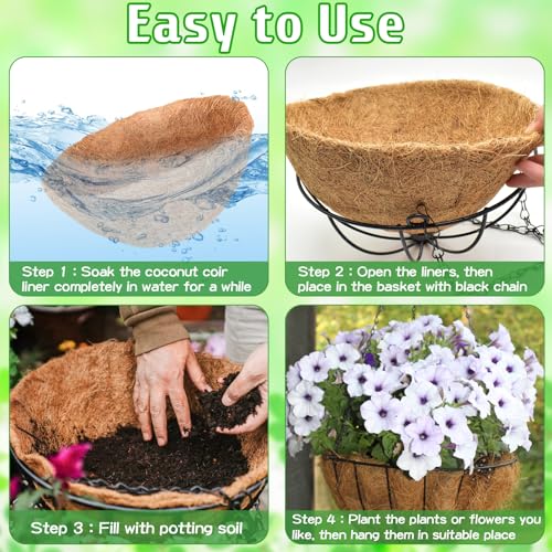 ZeeDix 2 Pack 16 Inch Large Hanging Baskets for Plants Outdoor with Coconut Liners Replacement, Hanging planters Baskets with Natural Coco Liner for Outdoor Indoor Planters Flowers Vegetables - color: 2 Pack, size: 16 Inch