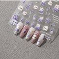 Purple Flower Nail Art Stickers 5D Powder Blusher Cat Nail Decals 1PCS Embossed Heart Petal Lavender Design Stickers Summer Floral Adhesive Nail Accessories for Manicure Decor - style: Style6-Lavender Cat