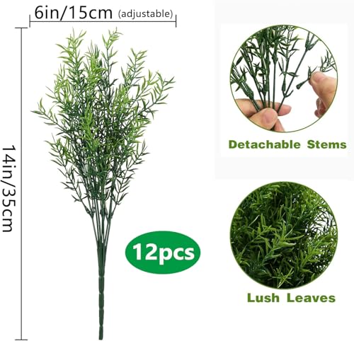 Toprooms Outdoor Faux Plants Greenery Artificial Flowers Fake Boxwood Shrubs UV Resistant Plastic Plant for Farmhouse Garden Porch Patio Indoor Wedding Decoration (1#Outdoor Greenery, 12 Pcs) - color: 1#outdoor Greenery