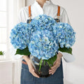 JINWOE Blue Flowers Hydrangea Artificial Flowers, 4Pcs 22" Large Lifelike Silk Artificial Hydrangeas, Full Fake Flowers for Bouquet Table Centerpieces Outdoor Wedding Indoor Home - color: Blue