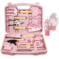 Grenebo 12-Piece Gardening Tools Set, Floral Print Garden Tool Set Gift, Rust-Proof & Heavy-Duty Trowel, Rake, Weeder, Pruner with Hard Case, Gardening Gifts for Women, Mom & Plant Lovers (Pink) - color: Pink