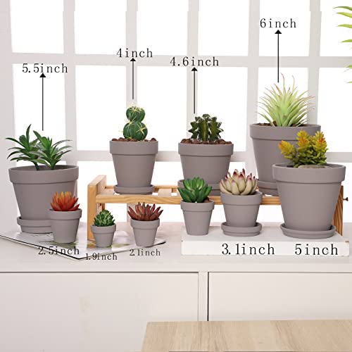 Terra Cotta Pots with Saucer- 6-Pack Large Terracotta Pot Clay Pots 5.5'' Clay Ceramic Pottery Planter Cactus Flower Pots Succulent Pot with Drainage Hole- for Plants,Crafts terra cotta planter(Grey) - color: Gray