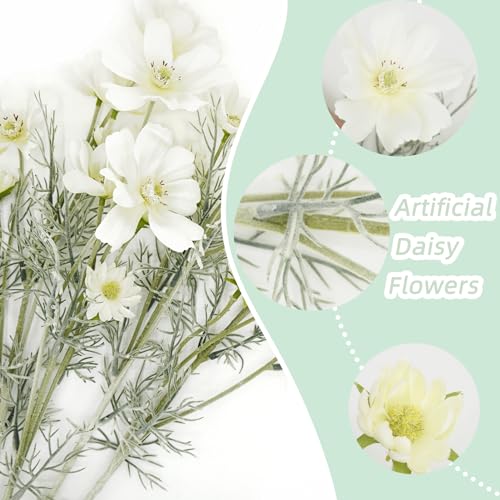 White Artificial Flowers Fake Cosmos Flowers, 2 Pcs Wedding Bouquets Artificial Cosmos Flowers Bulk, 23.6 Inch Realistic Artificial Flower Faux Silk Cosmos for Vase, Dining Table, Floral Arrangement - color: White, size: 2pcs