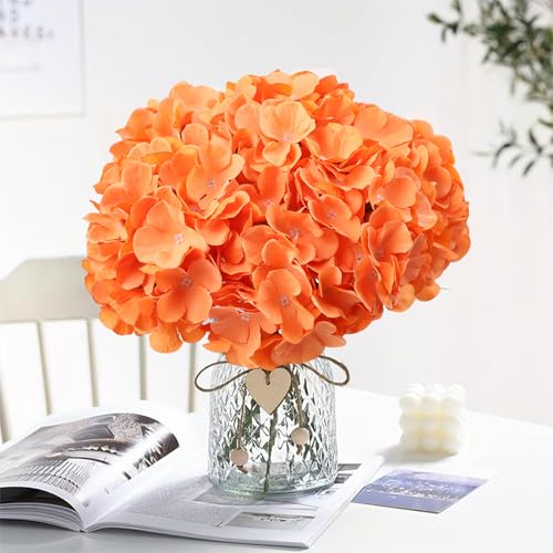 AVIVIHO 65pcs Fake Flowers Orange Hydrangea Artificial Flowers Bulk (Not Squished, No Steaming Need) Silk Flowers with Stems for Wedding Decor,Home,Baby Shower,Table Centerpieces Decoration - color: Orange, size: Medium