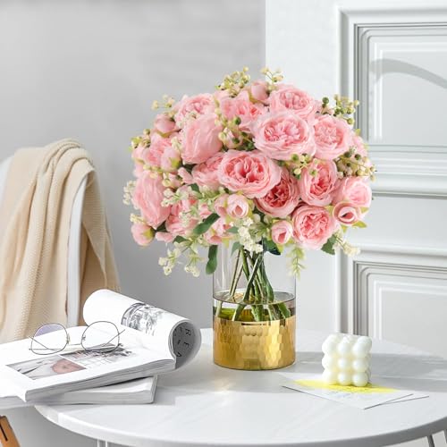 Artificial Peonies Silk Flowers, Pink Faux Peony Bouquet 2 Bundles Florals Arrangements for Farmhouse Home Boho Wedding Table Centerpiece, Fake Plastic Flower Bulk for Vase Decoration (Light Pink) - color: Light Pink, size: 2PCS
