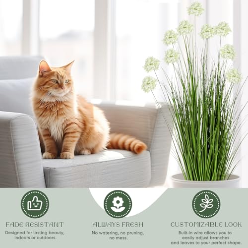 Jexine 2 Pack 4ft/47inch Artificial Grass Plant Outdoor Artificial Greenery Grass in Pot with Fake Dandelion Flowers for Spring Room Office Indoor Outdoor Decor Housewarming Gifts - color: Dandelion, size: 4ft