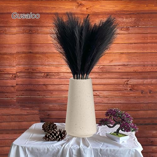 Artificial Faux Pampas Grass 8 Pcs Fake Artificial Adjustable Pampas Grass Variable Length Tall Fluffy Stems Table Vase Filler Centerpiece for Living Room Kitchen Decor Boho Decor Wedding -Black - color: Black