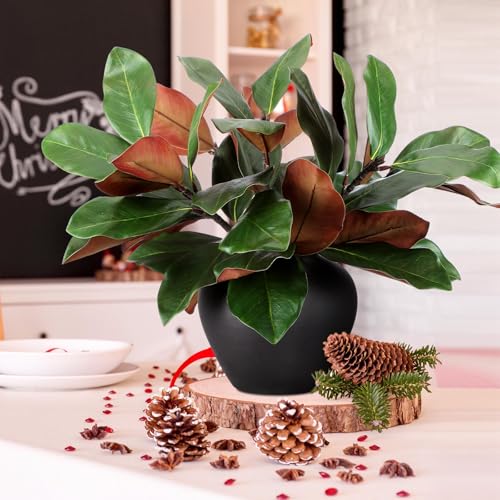Thiccywoov 6 Pcs Magnolia Artificial Leaves Branches 3D Magnolia Pick Faux Stems Twigs Realistic Touch Faux Greenery Table Centerpiece for Spring Vase Filling Farmhouse Home Office (Green,18 Inch) - size: 18 Inch