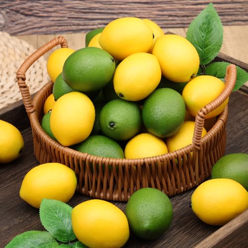 Gresorth 24 pcs Artificial Lemons and Limes for Decoration Fake Fruit Realistic for Home Party Bathroom Birthday Classroom - MINI Size (2.2 inch) - color: Green + Yellow